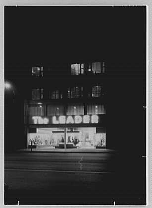 Photo:Lima Ohio 1949 The Leader Business Storefront Night Exterior Front