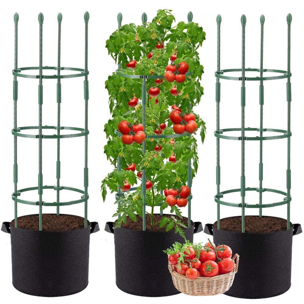 3 Sets Tomato Cages with 10-Gallon Sturdy Grow Bags, 48.5