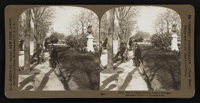 Photo:Lisbon Portugal Liberty Avenue 1907 Park Scene Stereoview