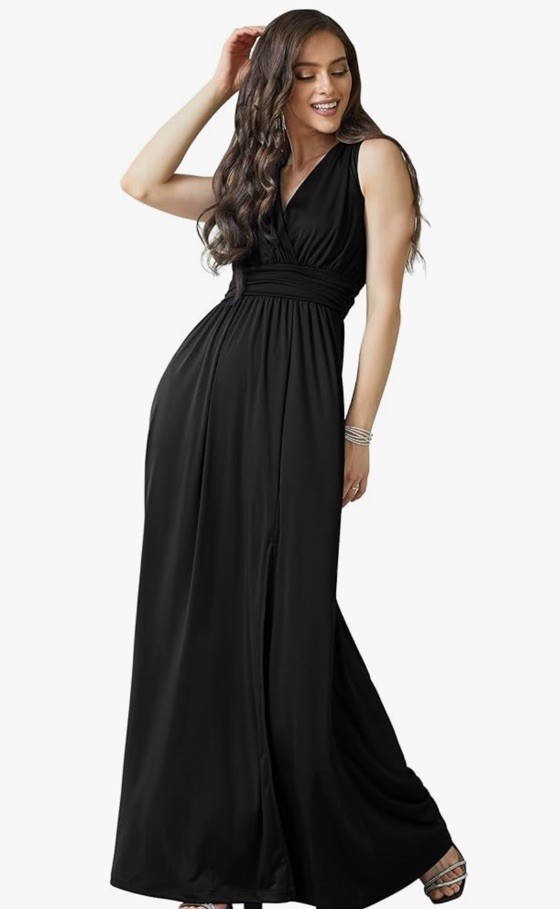 KOH KOH Long Sleeveless Flowy Bridesmaid Cocktail Evening Maxi Dress (Black, XL)
