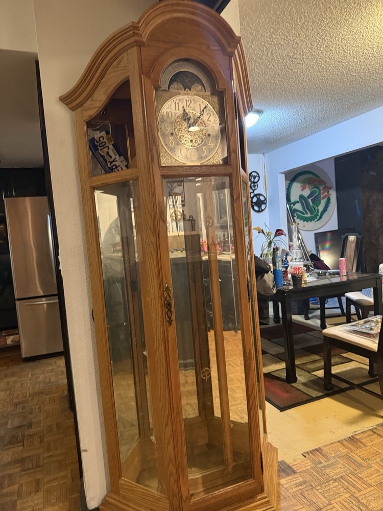 Antique Handcrafted Grandfather Clock with Classic Wooden Finish