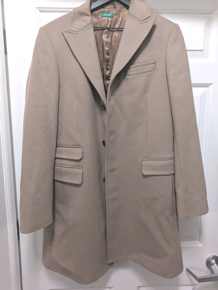 Men's Benneton Tan Wool Blend Trench Coat EU48 (US 38 Medium) EUC