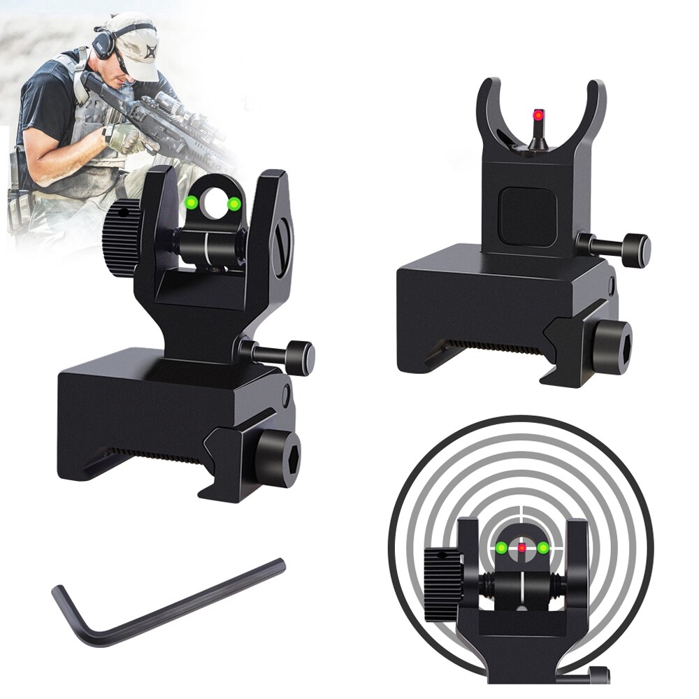 Low Profile Flip-Up Folding Fiber Iron Sights for Picatinny Rails  