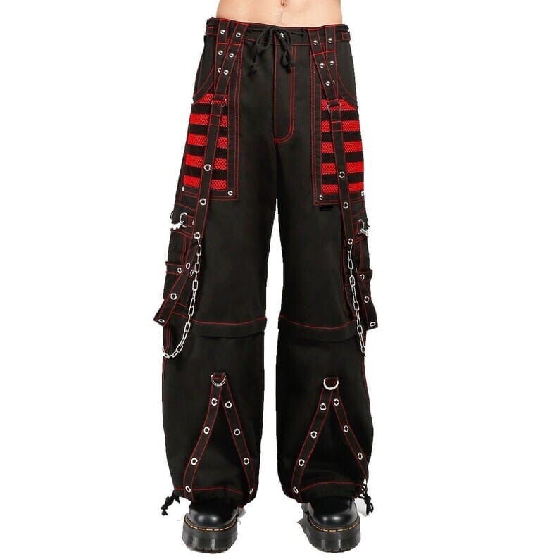 Men Black Tripp Pant Punk Rock Gothic Style Trouser with Red Pockets 100% cotton