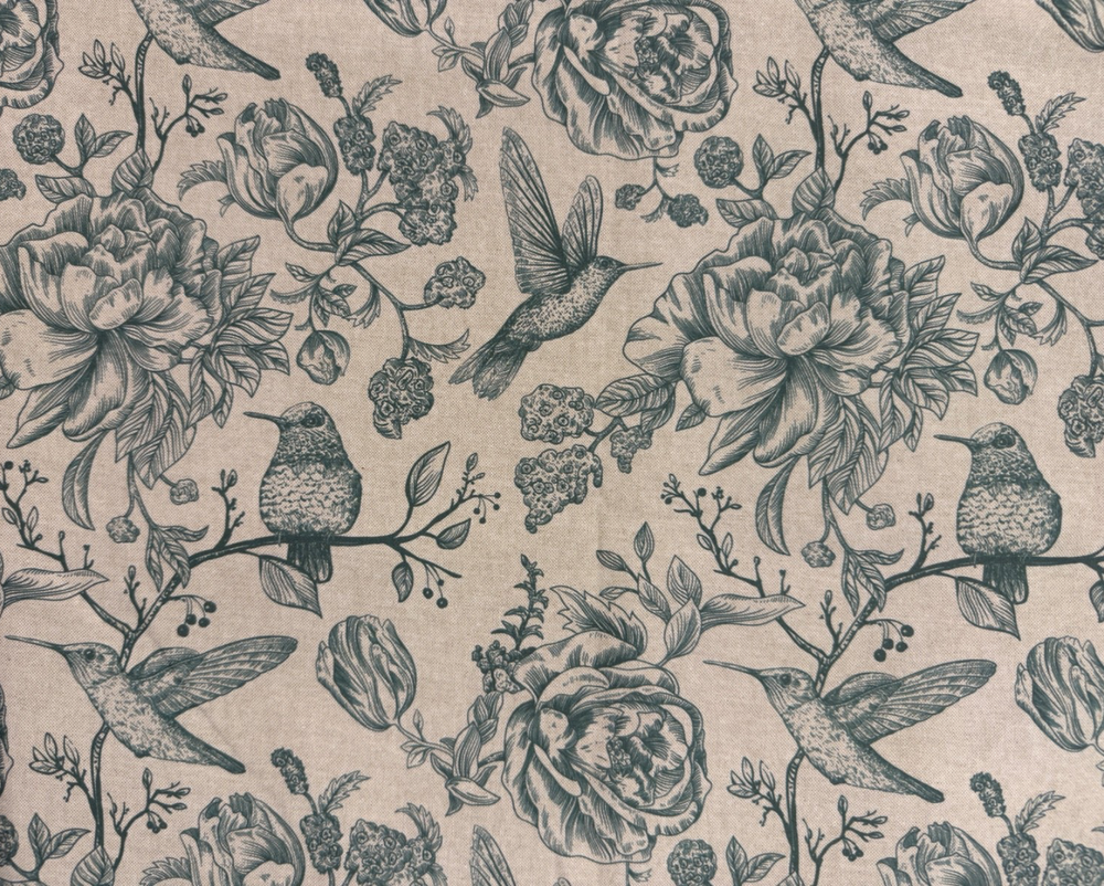 Blue Green Birds Toile Fabric Linen Cotton Curtain Blind Upholstery Material 3.6
