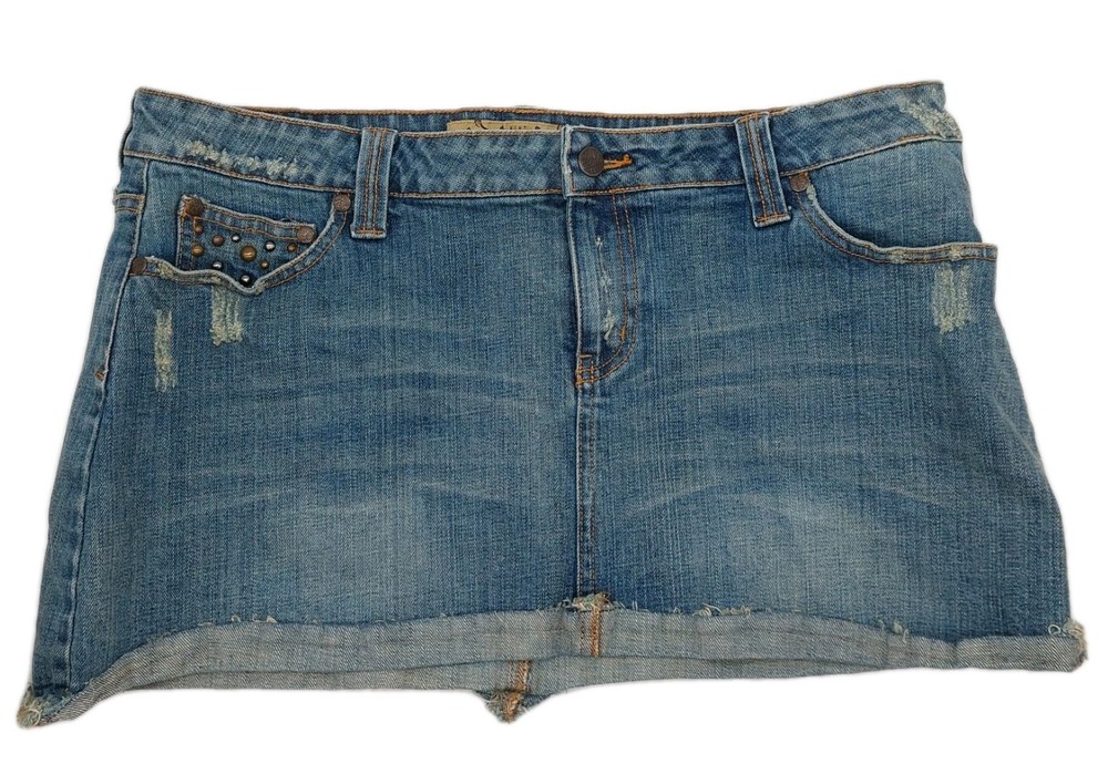 Hint Jeans Denim Mini Skirt Womans Size 15 Distressed Y2K Length 12
