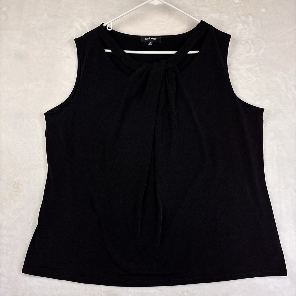 Nine West Woman's Blouse  Black Neck-tie Sleeveless Lined Stretchy Size 3X