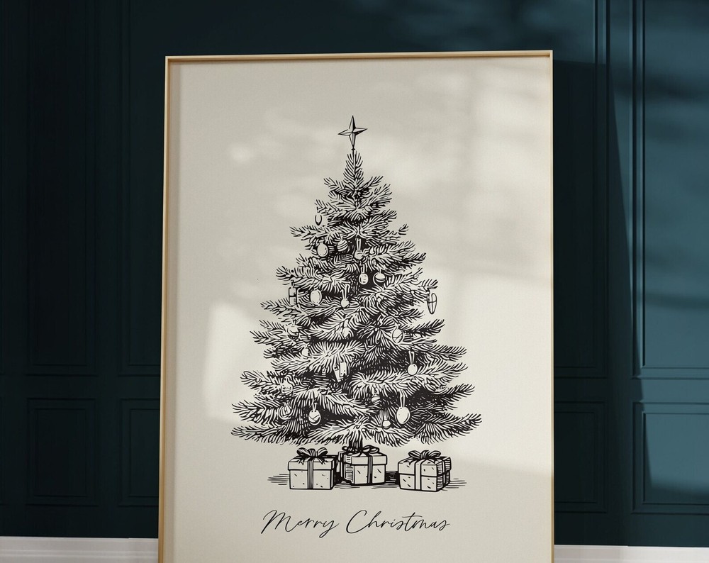 Vintage Christmas Tree Print Retro Holiday Decor Minimalist Christmas Print