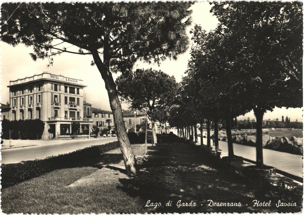 View of Trees And Hotel Savoia, Desenzano del Garda, Lake Garda, Italy Postcard