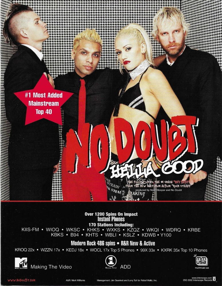 Gwen Stefani NO DOUBT Rare 2002 Hella PROMO TRADE AD Poster for Steady MINT