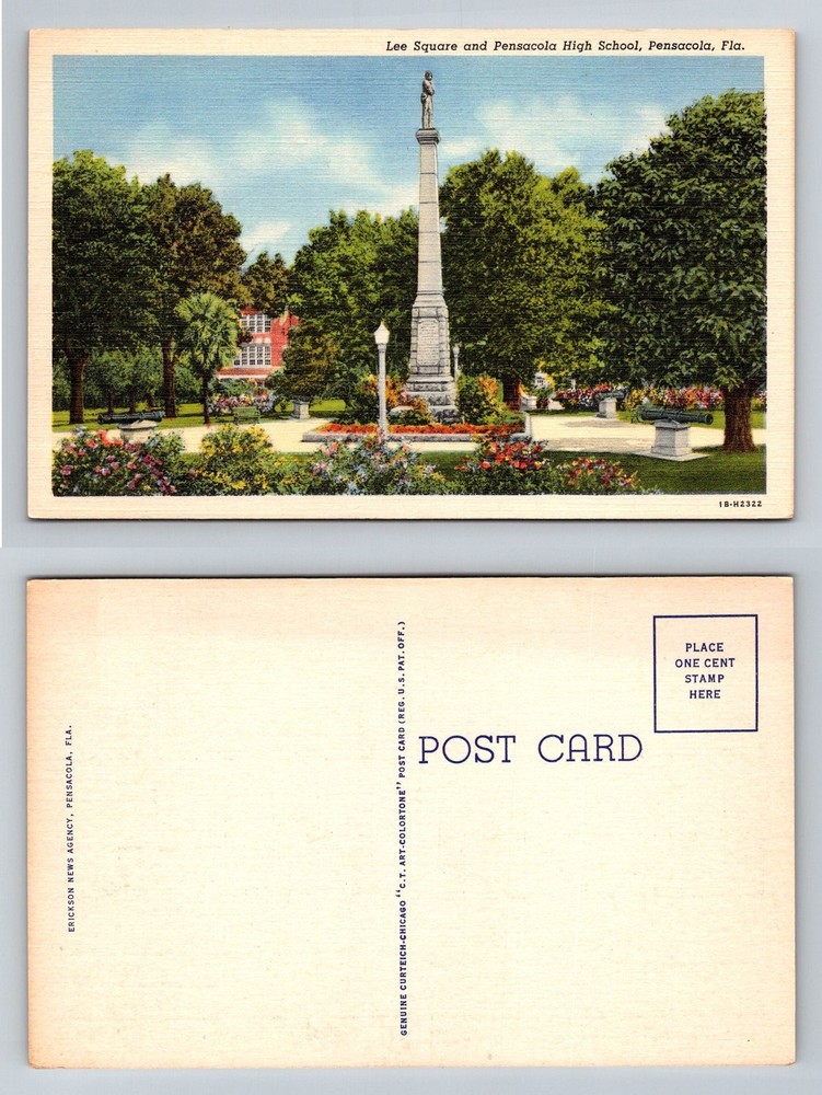 Pensacola, FL-Florida, Lee Square and High School Vintage Postcard