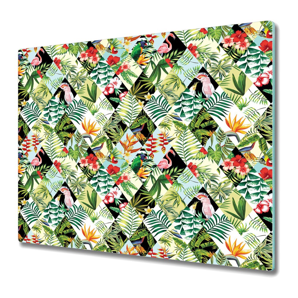 Tempered Glass Worktop Saver Tropical Palms Colourful Watercolour 60x52