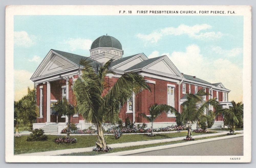 Fort Pierce FL First Presbyterian Church Linen Postcard c1938 Florida