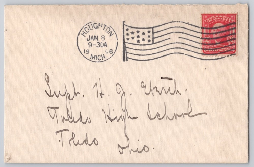Houghton, Michigan, Flag Cancel Address Side with Red Stamp, 1909