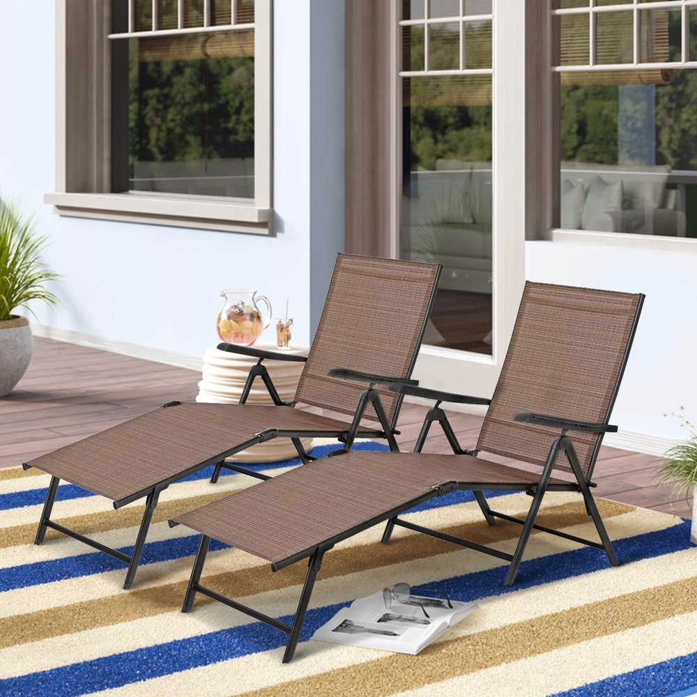 2-Piece Brown 5-Stage Adjustable Folding Lounge Deck Set
