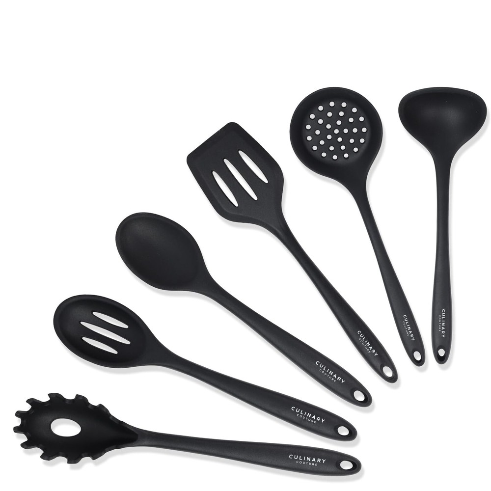 Culinary Couture Black Silicone Kitchen Utensils Set of 6, Non-Stick Heat-Res...