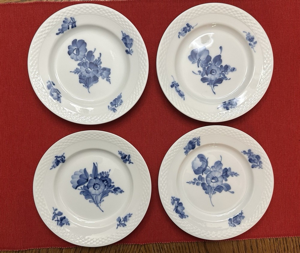 Royal Copenhagen Blue Flower Braided Bread & Butter Plates 8092 Set Of 4