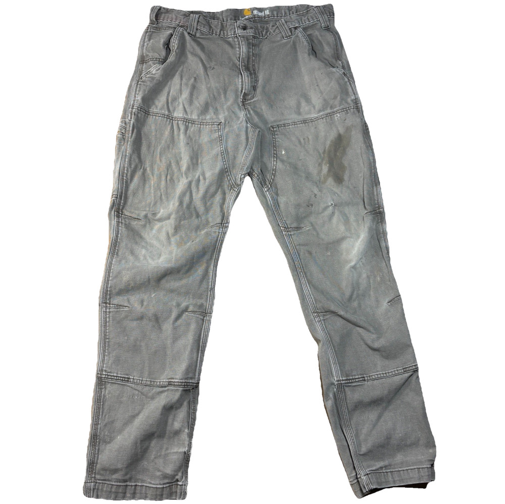 Vintage Carhartt Double Knee Work Pants Distressed Relaxed Fit 34x30 Grey**