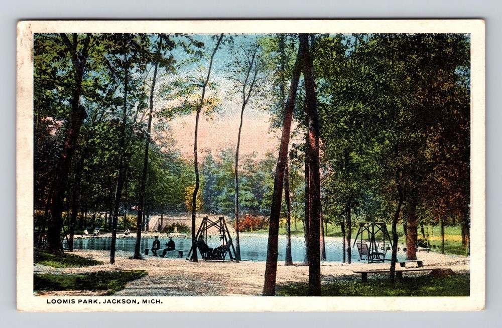Jackson MI-Michigan, Loomis Park Lake, Antique Vintage c1917 Souvenir Postcard