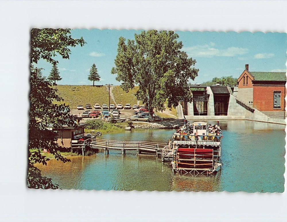 Postcard The River Queen at loading dock at Five Channels Dam Michigan USA