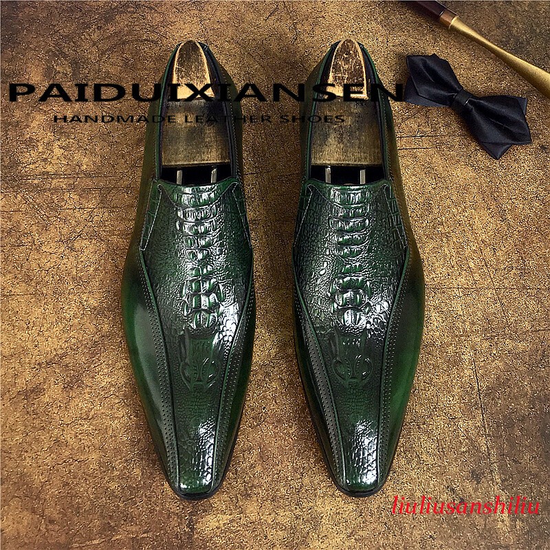 British Style Mens Slip on Formal Dress Party Pointed Toe Real Leather Shoes New