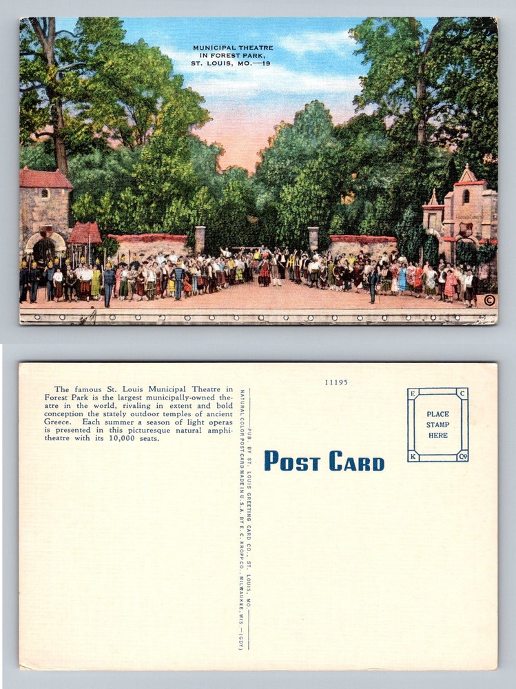 St Louis, MO-Missouri, Municipal Theatre Forest Park Crowd Vintage Postcard
