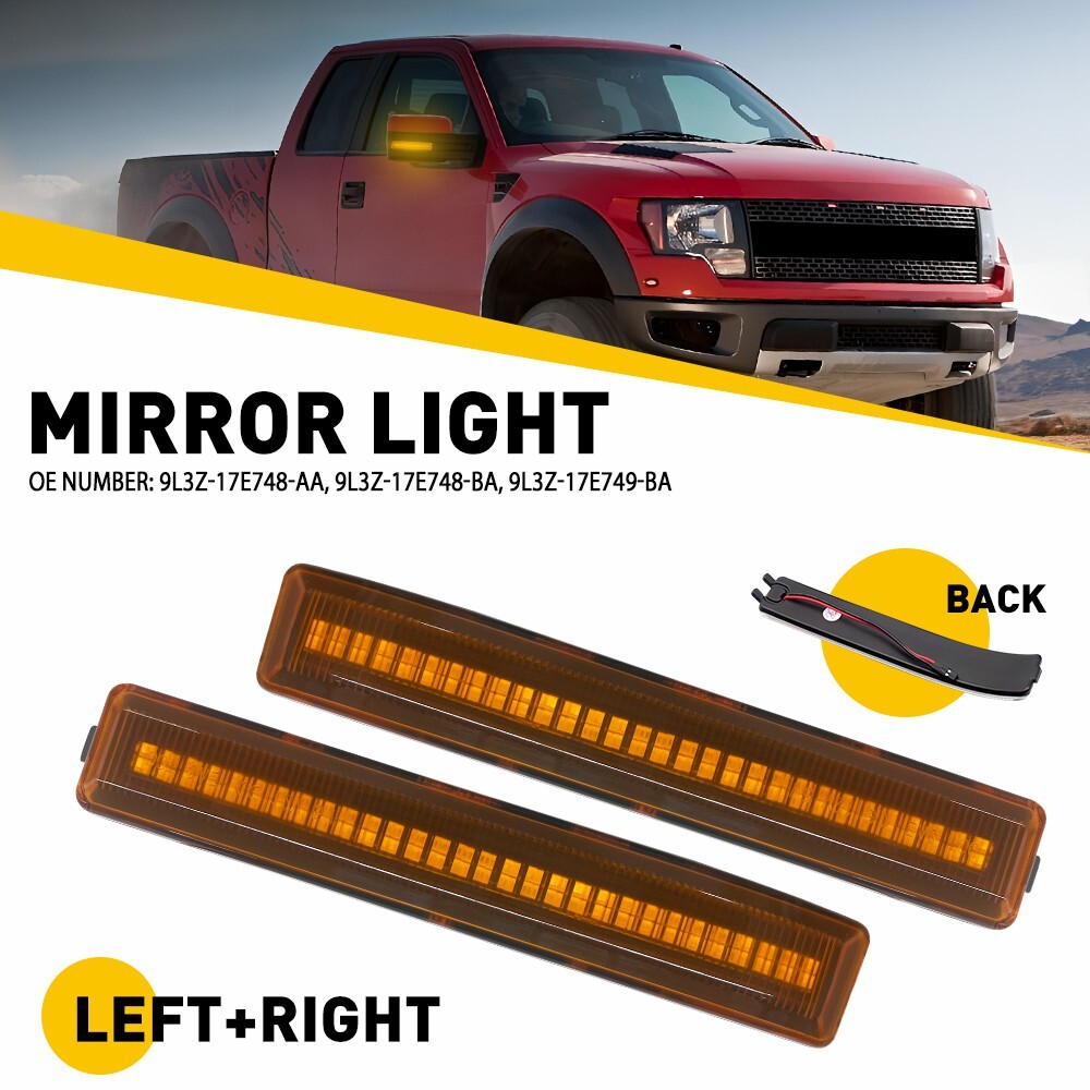 For 2009-14 Ford F150 Amber LED Side Mirror Lights Turn Signal Lamp Amber Len PU