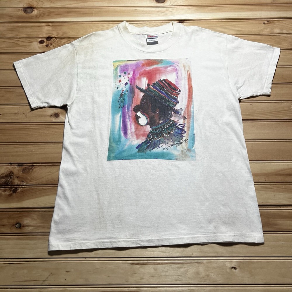 Vintage 90s African American Clown Painting Black Culture Art Shirt Shirt Large