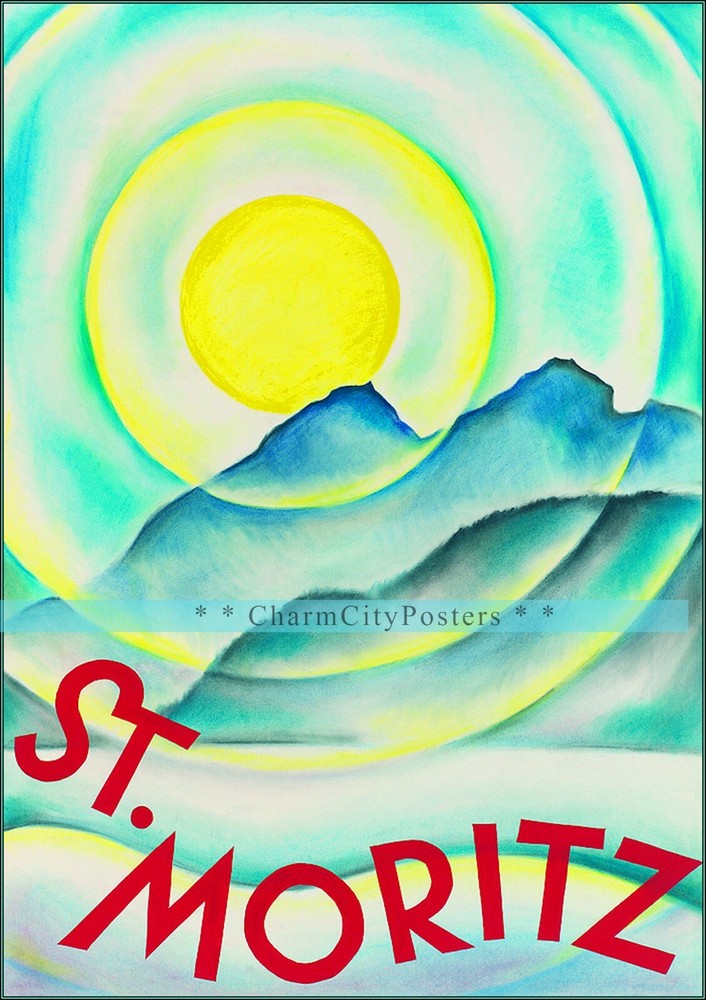 St Moritz 1930 Switzerland Vintage Poster Print Retro Style Art Winter Sports