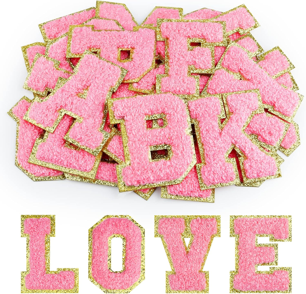 Morcheiong 52Pcs Self Adhesive Chenille Letter Patches A-Z, Chenille Letters for
