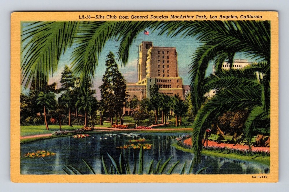 Los Angeles CA-California, Elks Club Gen Douglas MacArthur Park Vintage Postcard