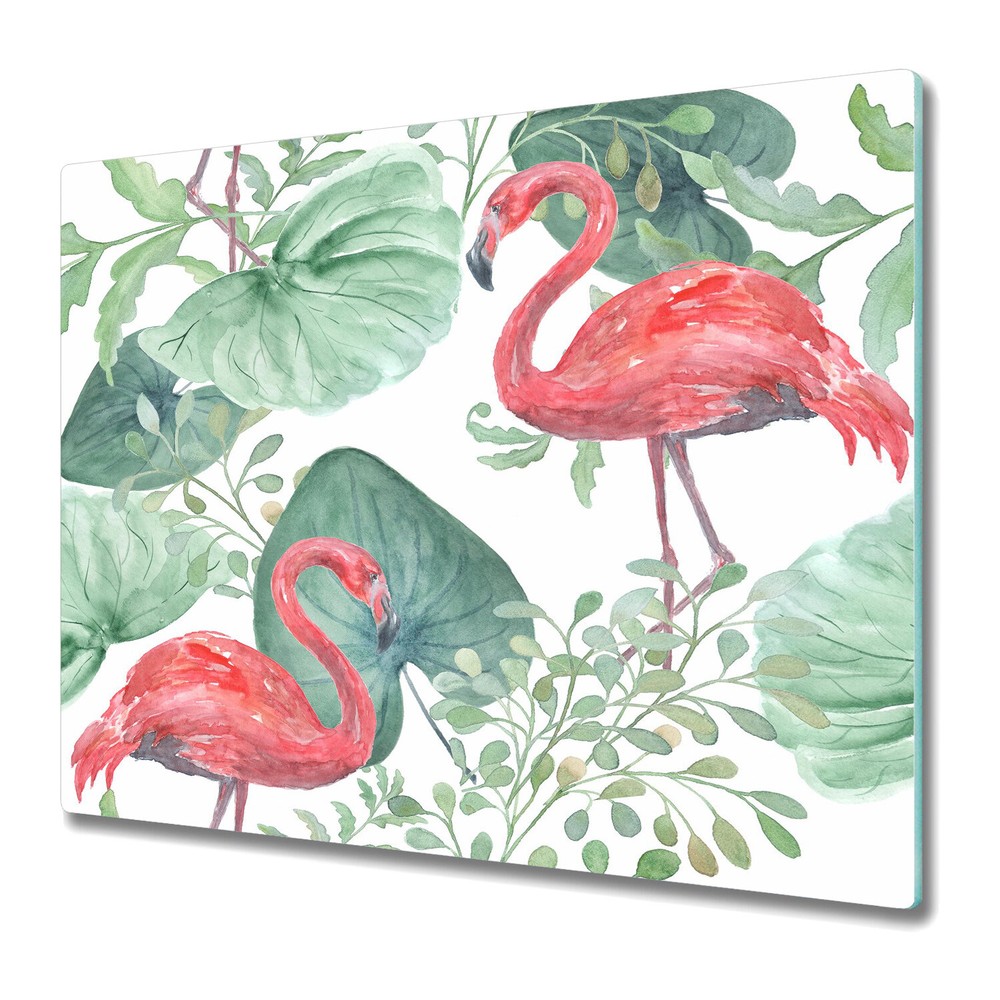 Tempered Glass Kitchen Chopping Board Flamingo And Palms Exotic Soft 60x52