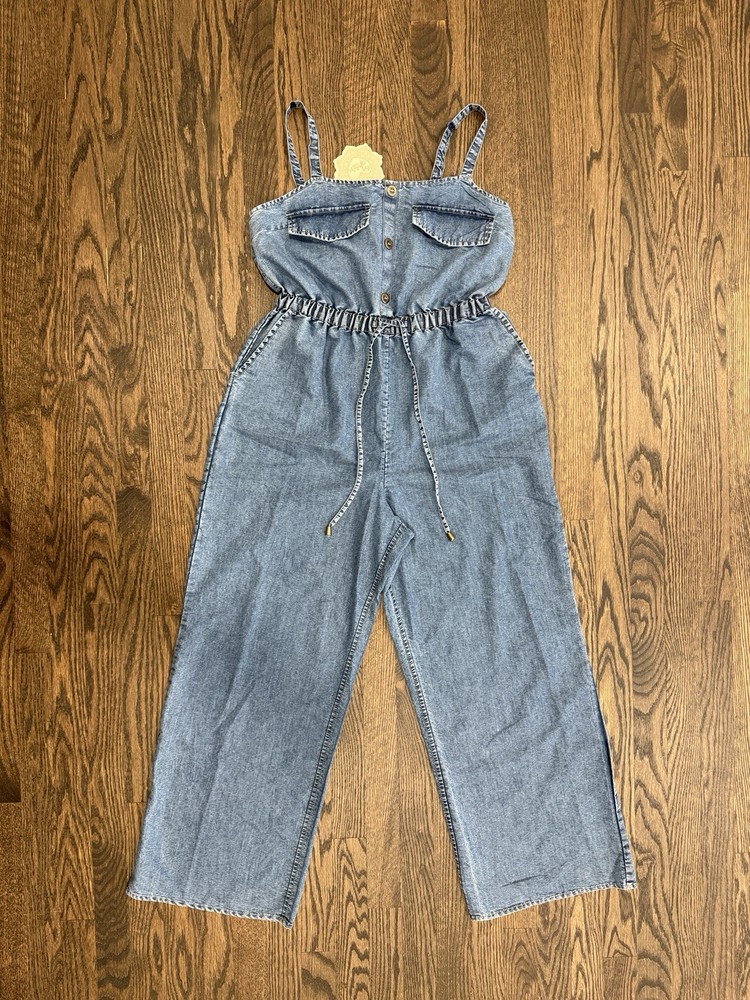 NWT Indulge Instyle Gogo Apparel Women’s Denim Jumpsuit Size L Cotton Blend