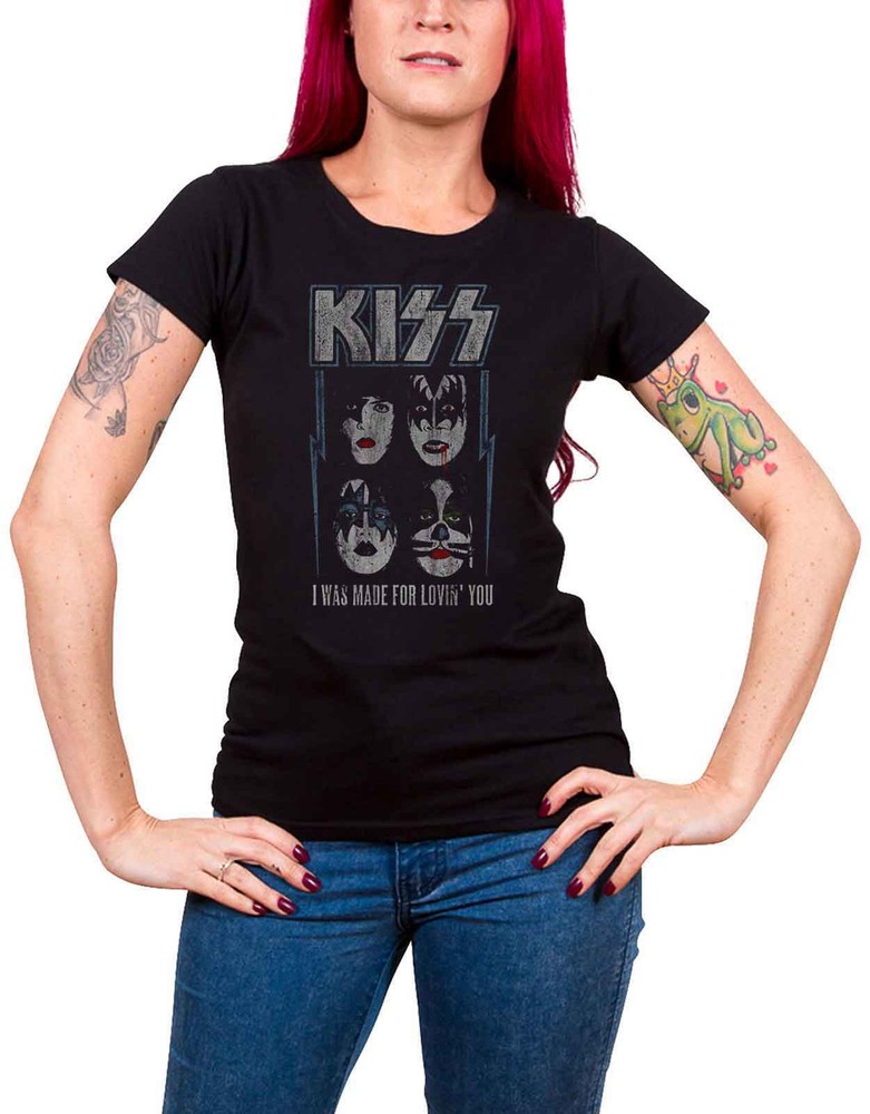 Kiss T Shirt Made For Lovin You Band Logo new Official Womens Skinny Fit Black 8