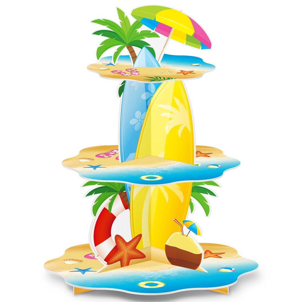 Summer Beach Luau Hawaiian Cupcake Stand Decorations 3 Tier Pool Theme Cake H...