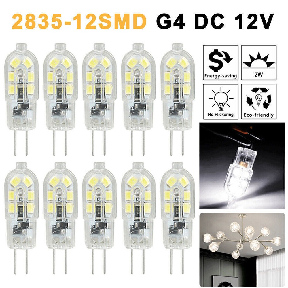 10PCS G4 LED Bulbs 2W 12V White 6000K 12 SMD 2835 Halogen Replacement