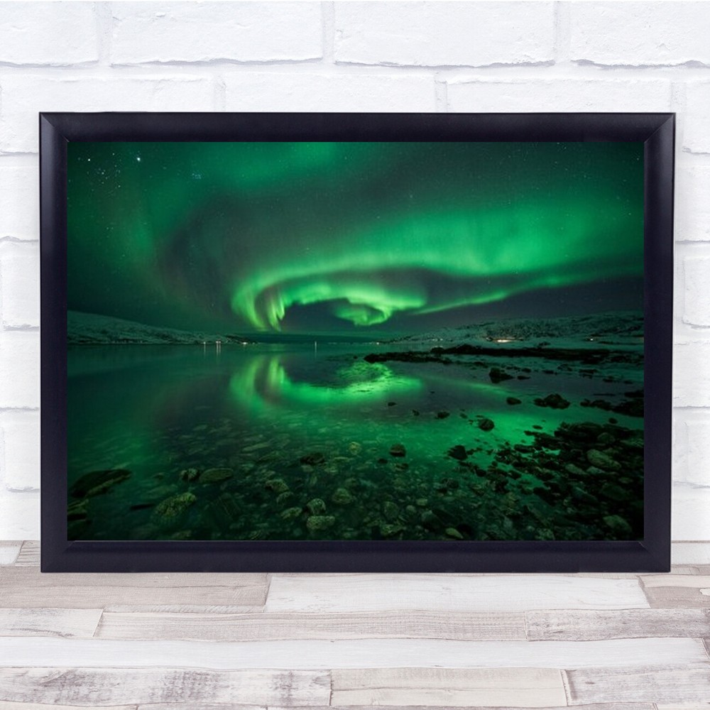Embrace Aurora Borealis Northern Lights Night Lake Water Wall Art Print