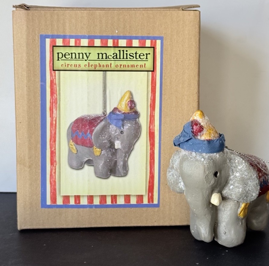 Penny McAllister Christmas Circus Elephant Ornament Folk Art