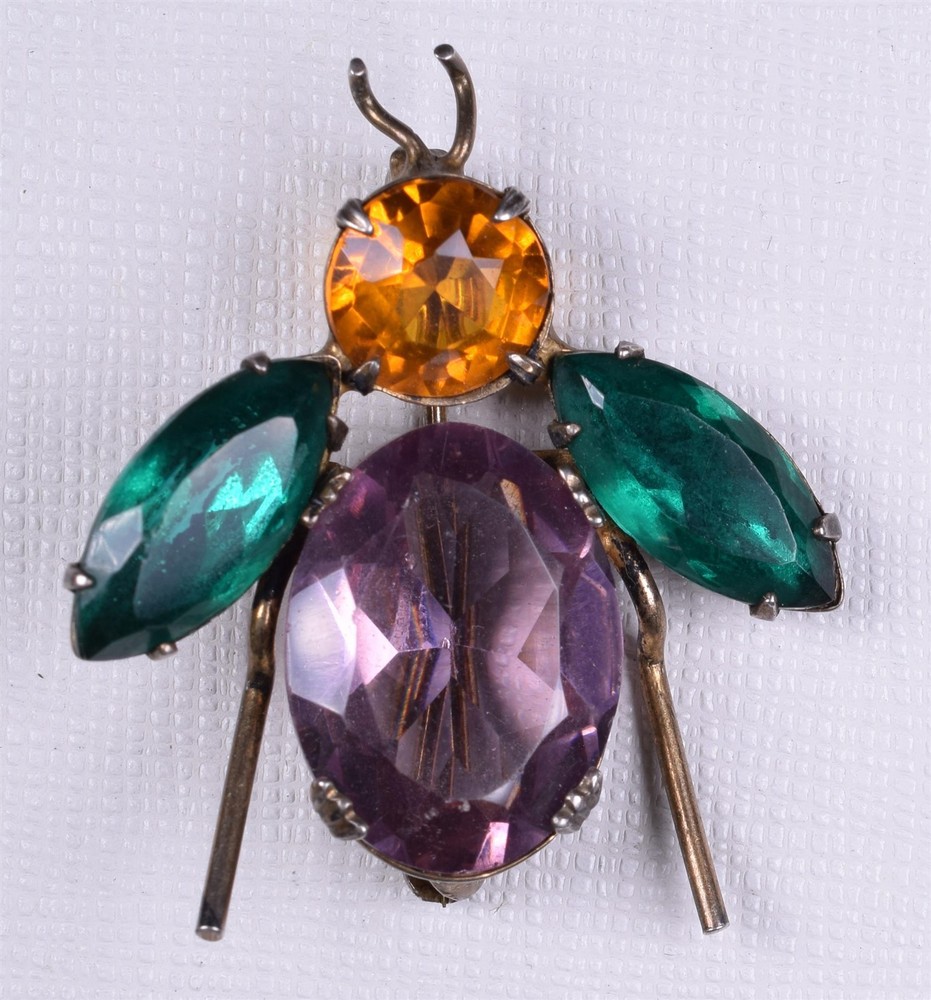 Vintage Pin Signed Adele Simpson Insect Brooch Rhinestone