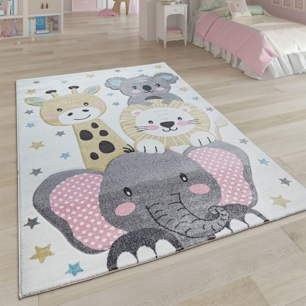 Soft Cream Pastel Animal Nursery Rug for Kids