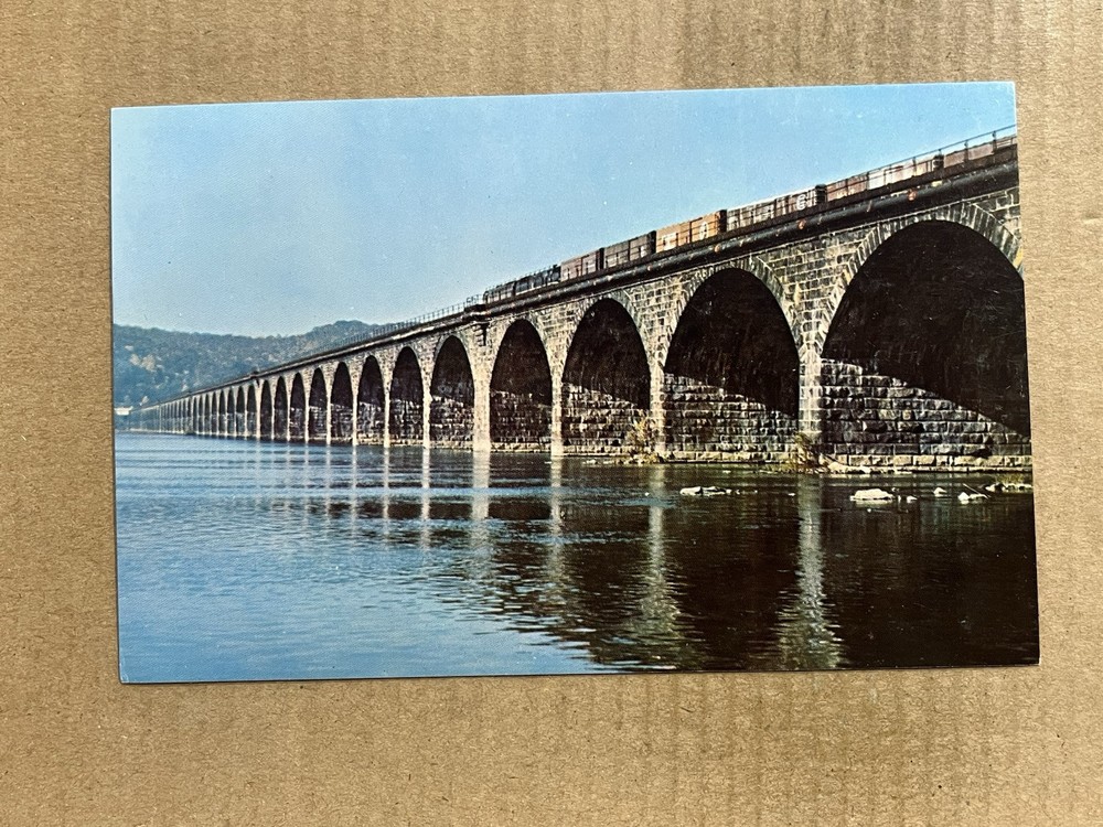 Postcard Harrisburg PA Pennsylvania Rockville Bridge Train Railroad Stone Arch