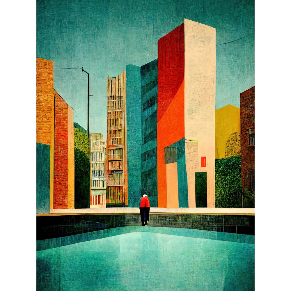 Pop Art Midcentury Style Cityscape Building Huge Wall Art Poster Print Giant
