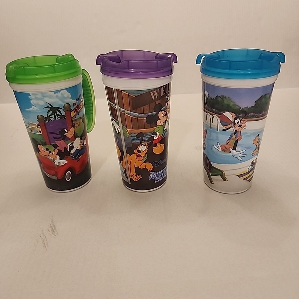 (3) Walt Disney World Resort Parks Rapid Fill Refillable Mugs Cups W/Lid