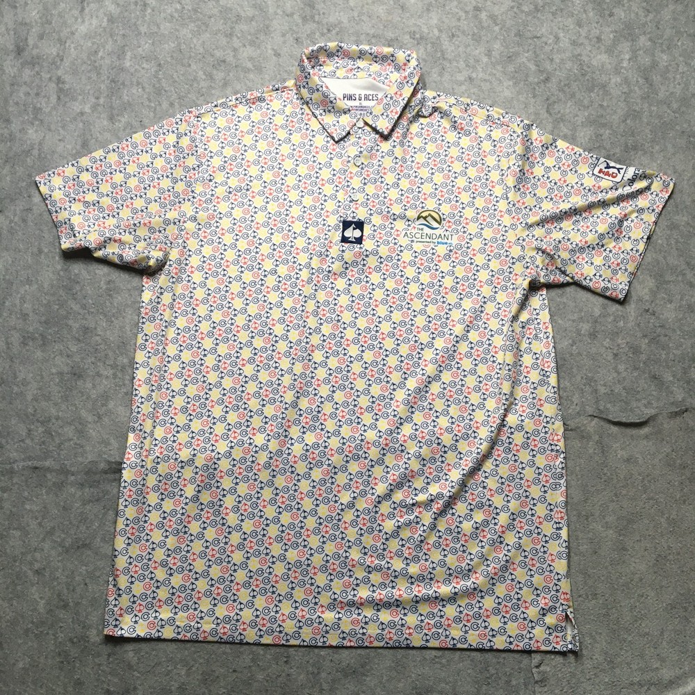 Pins & Aces x TPC Colorado Ascendant Polo Shirt Mens XL White All Over Logo