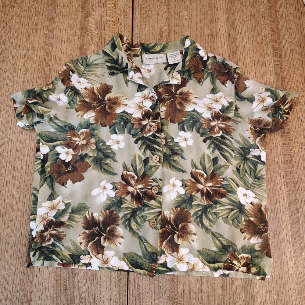 Lemon Grass Women's Size L Hawaiian Relaxed-Fit Camp Shirt Aloha Vacation