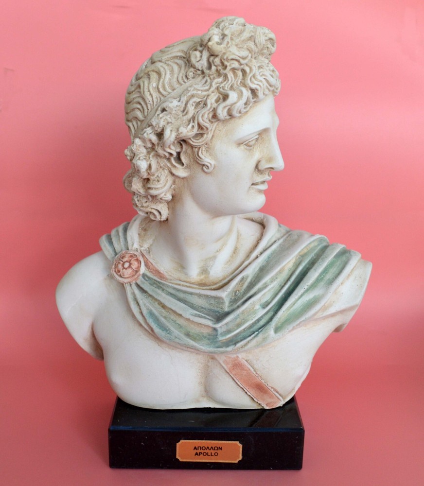 Apollo head bust on marble base - Olympian God of light sun music poetry