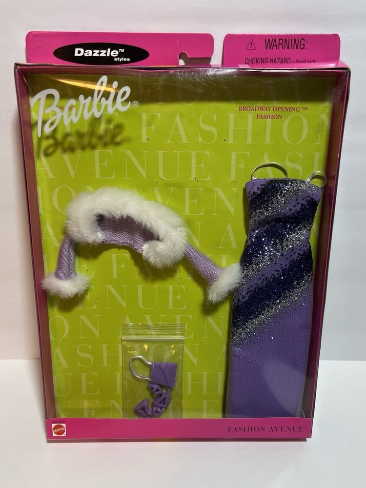Barbie Fashion Avenue Broadway Opening Outfit Fur Top Purple Lilac Glitter Dress