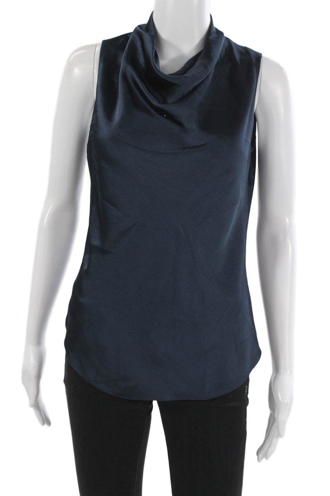 Theory Women Sleeveless Mock Neck Blouse Dark Blue Polyester Size PPFree Shipping in US $100+ Orders | $6.95 Orders Below