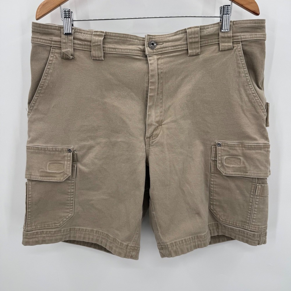 Duluth Trading Co Flex Fire Hose Cargo Shorts Mens 40 Relaxed Fit Khaki Tan
