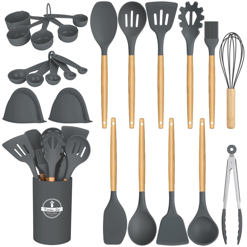 24 Pcs Kitchen Cooking Utensils Set,446°F Heat Resistant Non-Stick Silicone K...